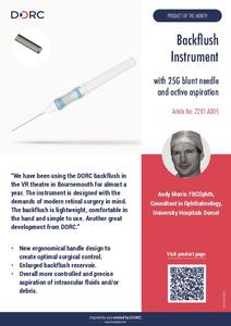 Backflush Instrument with 25G blunt needle and active aspiration (Mr. Andy Morris, UK)